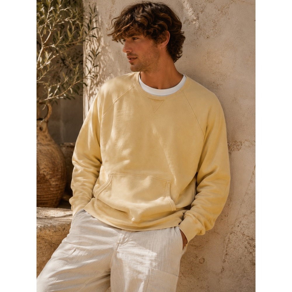 Billy Reid Mens Cotton Raglan Crewneck Sweatshirt Yellow Made in Canada XL